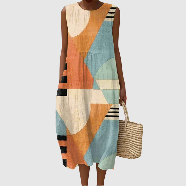 Selah | Women's Geometric Crew Neck Sleeveless Casual Midi Dress