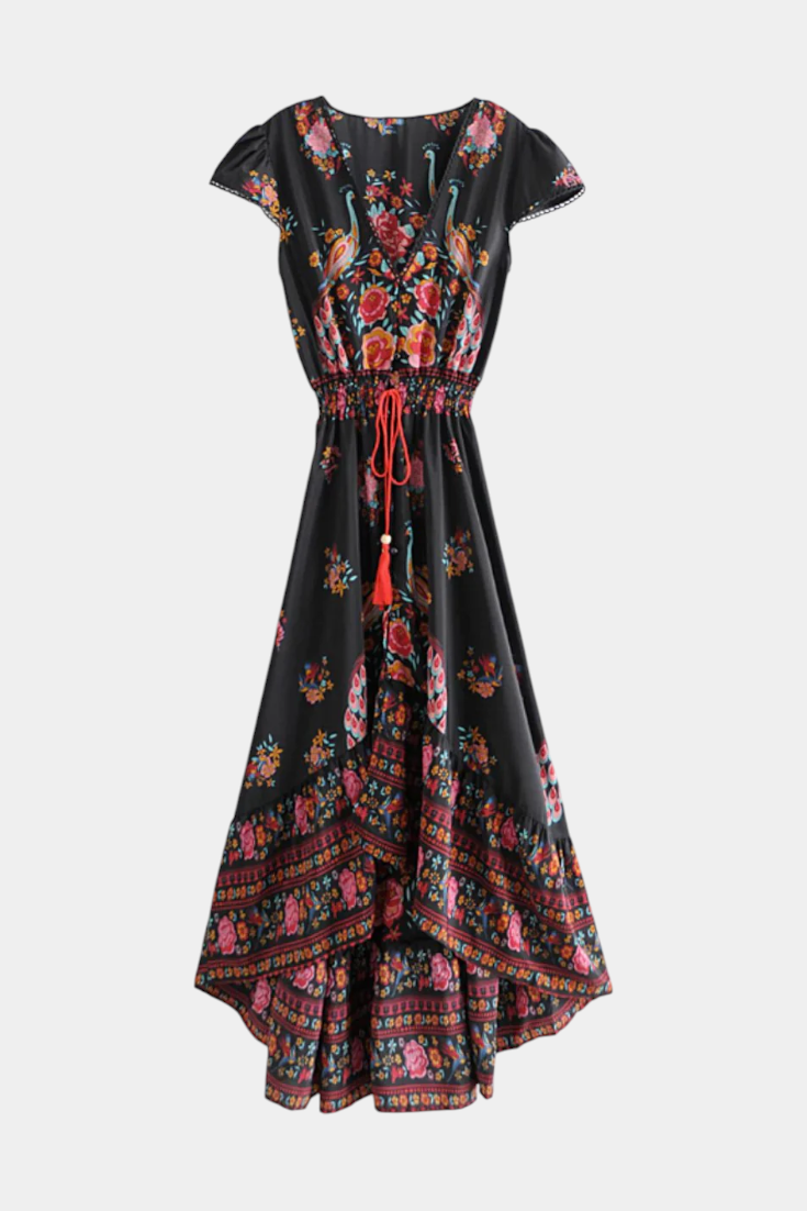 Riley | Women's Floral Plus Size Boho Print V Neck Flutter Sleeve Maxi Dress