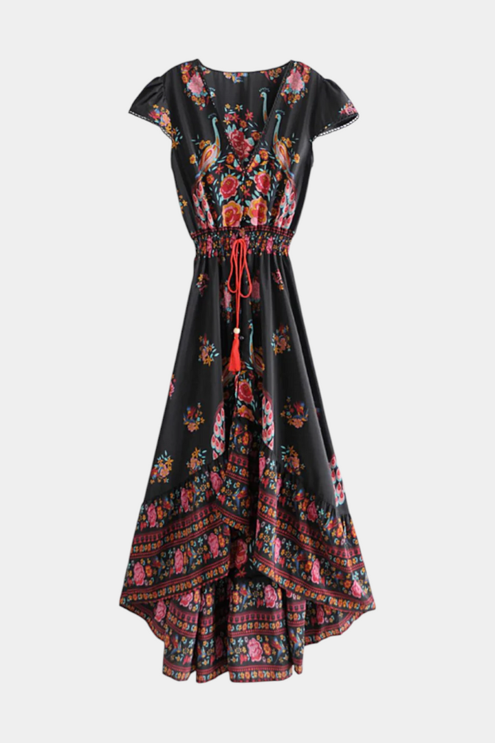 Riley | Women's Floral Plus Size Boho Print V Neck Flutter Sleeve Maxi Dress