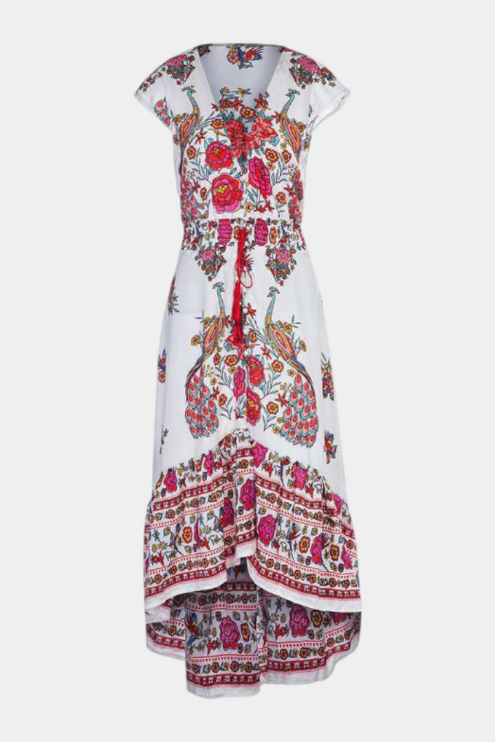 Riley | Women's Floral Plus Size Boho Print V Neck Flutter Sleeve Maxi Dress