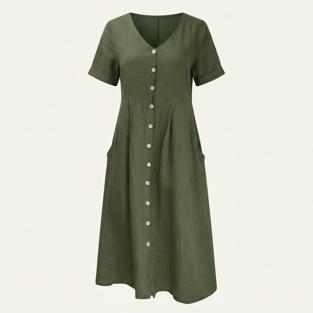Nia | Women Button Front Short Sleeve Midi Dress