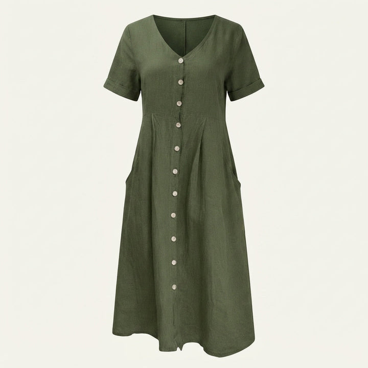 Nia | Women Button Front Short Sleeve Midi Dress