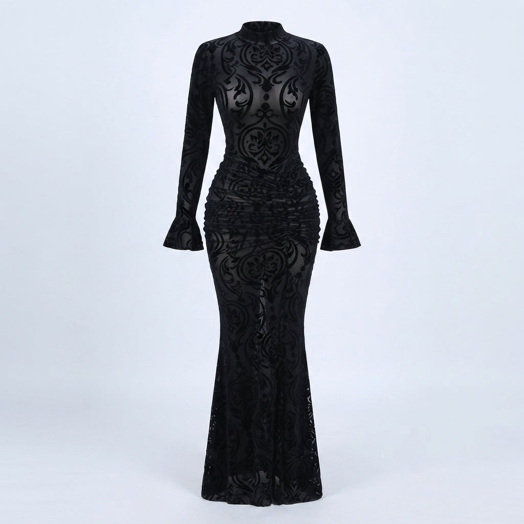 Gertrude | Women Velvet Flocked Formal Maxi Dress