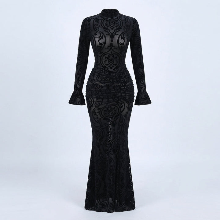 Gertrude | Women Velvet Flocked Formal Maxi Dress