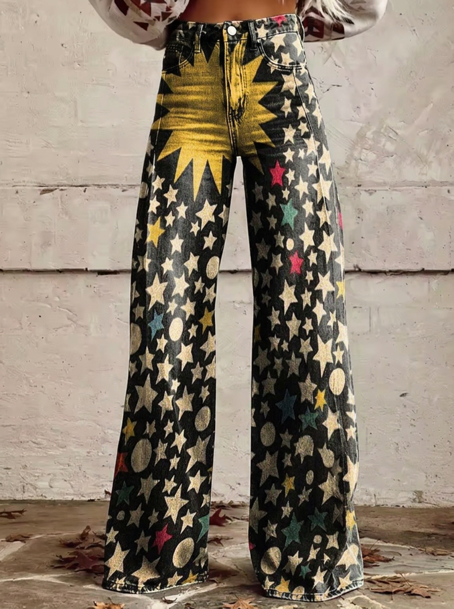 Tetta | Women Star Print Wide Leg Jeans