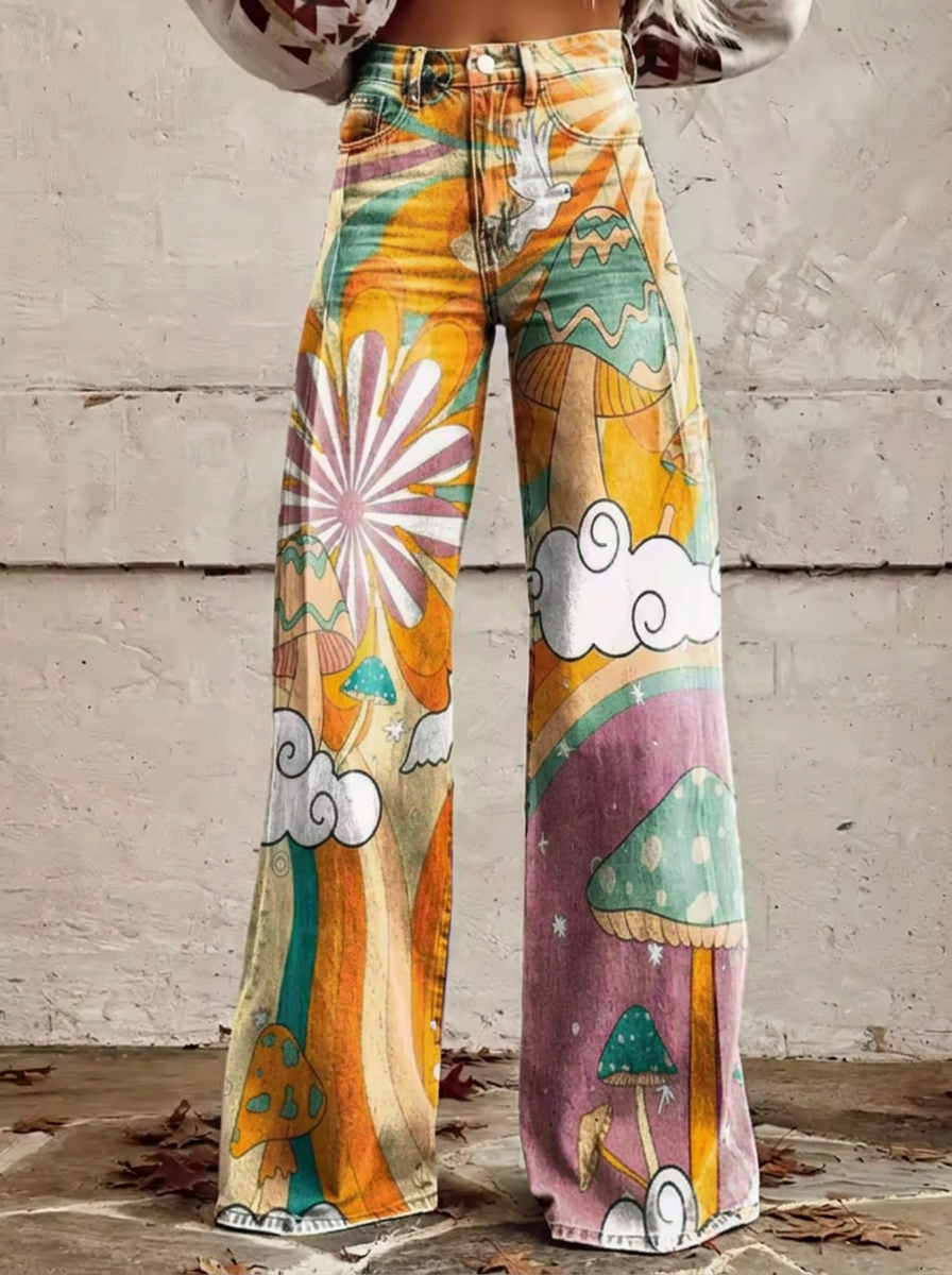 Maerwynn | Women Mushroom Print Wide Leg Jeans