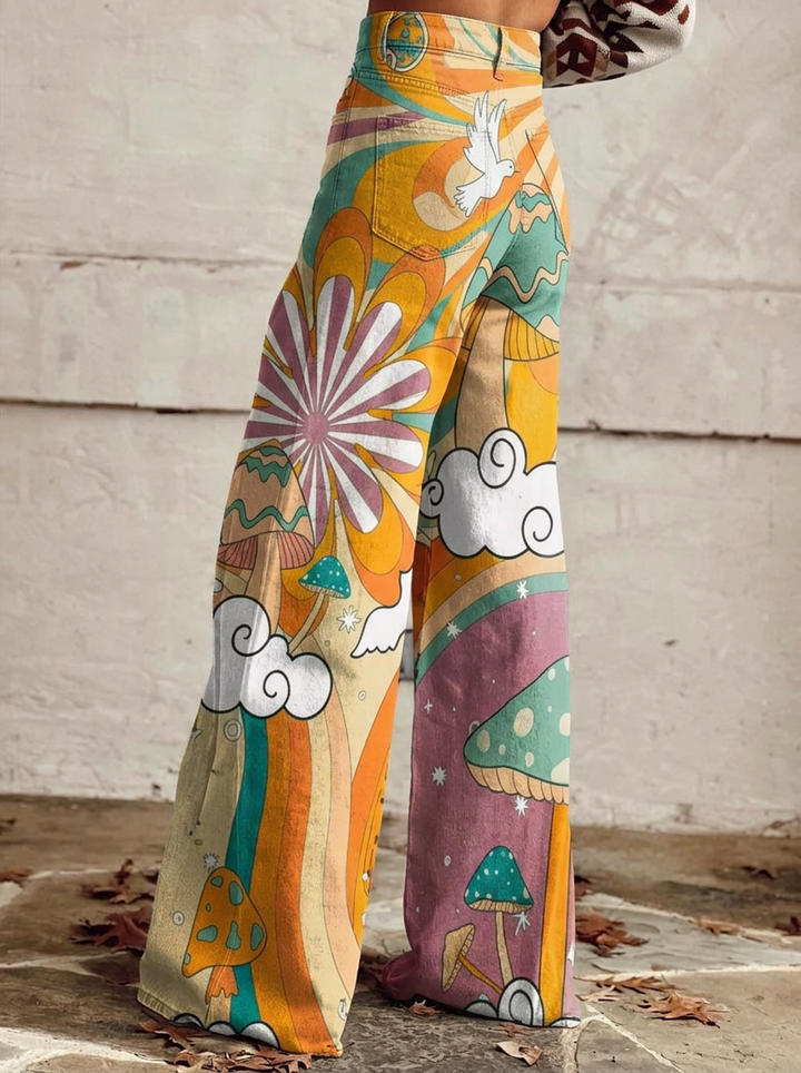 Maerwynn | Women Mushroom Print Wide Leg Jeans