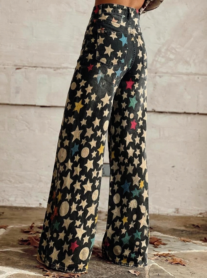 Tetta | Women Star Print Wide Leg Jeans