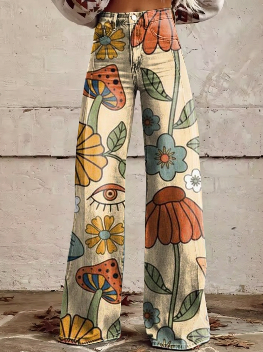 Aldusa | Women Floral Wide Leg Jeans