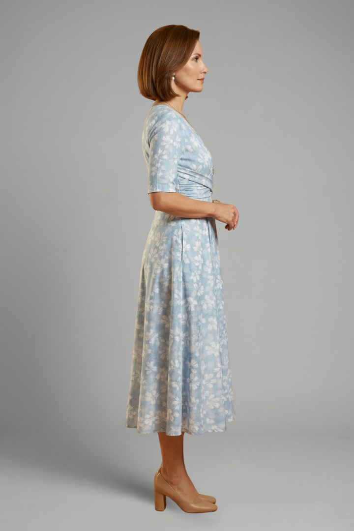 Ophira | Women's Blue Floral Wrap Long Sleeve Midi Dress