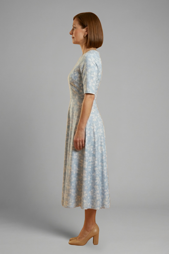 Ophira | Women's Blue Floral Wrap Long Sleeve Midi Dress