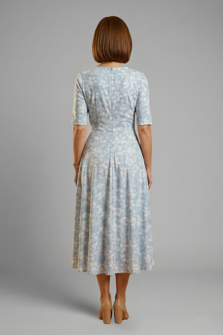 Ophira | Women's Blue Floral Wrap Long Sleeve Midi Dress