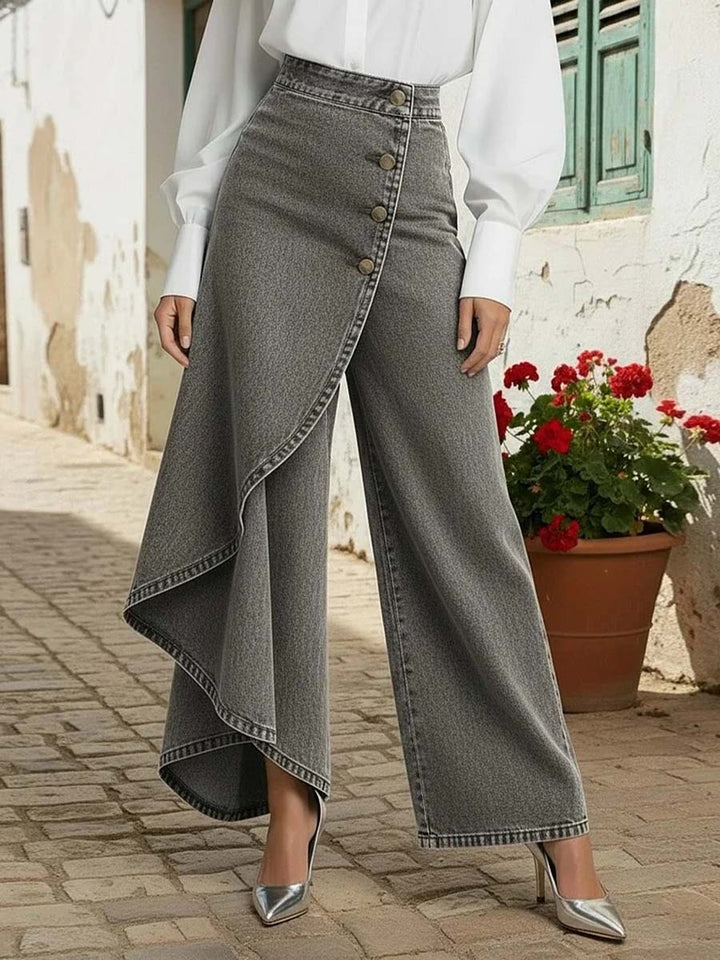 Iolanthe | Women Wrap Overlay High Waisted Blue Jeans