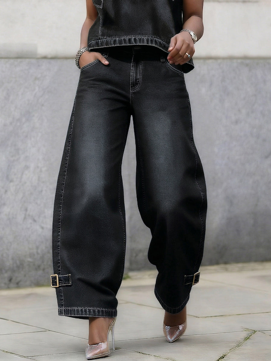 Eugenia | Women Buckle Hem Wide Leg Jeans