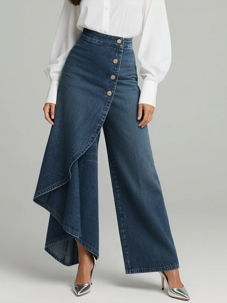 Iolanthe | Women Wrap Overlay High Waisted Blue Jeans