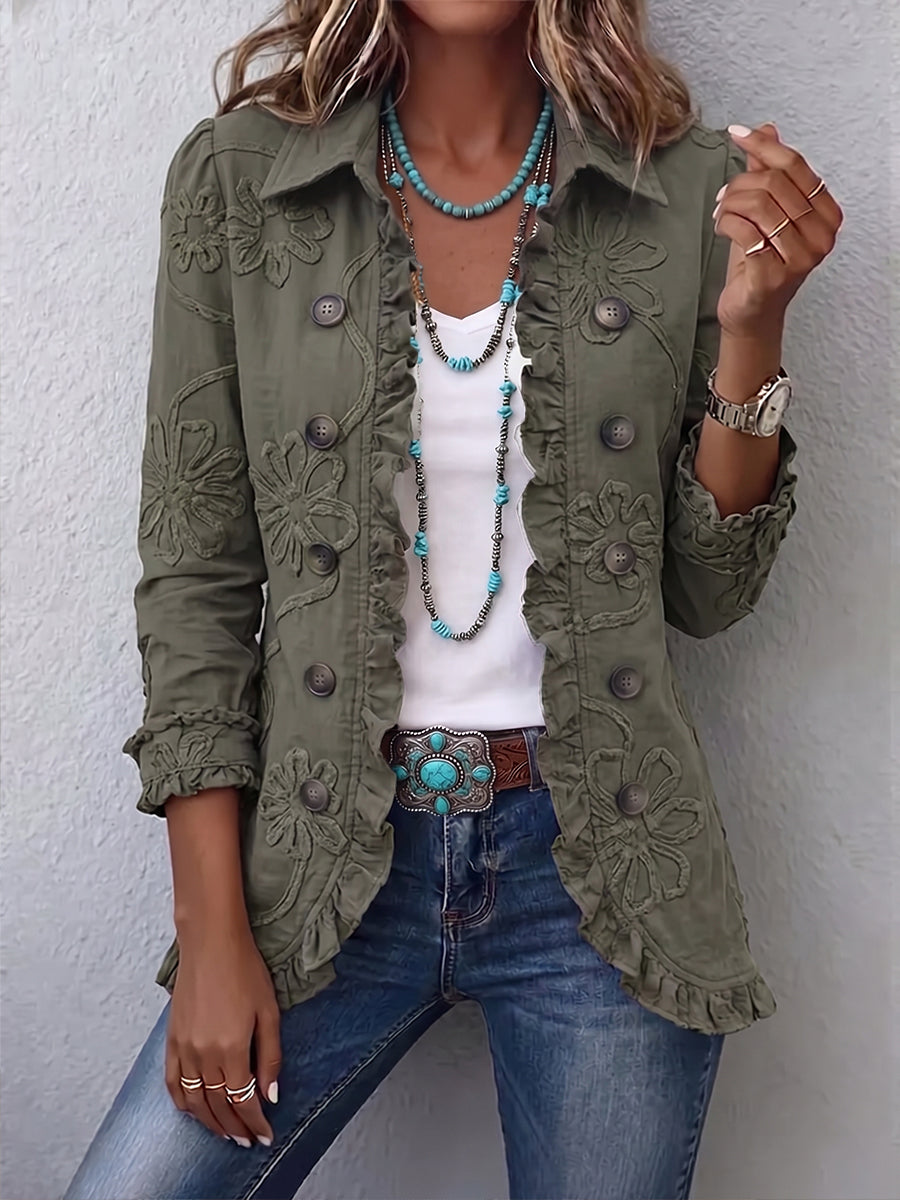 Ygraine | Women Embroidered Ruffle Jacket