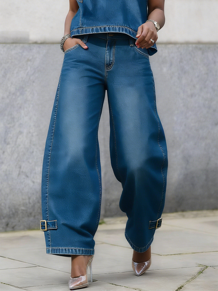 Eugenia | Women Buckle Hem Wide Leg Jeans