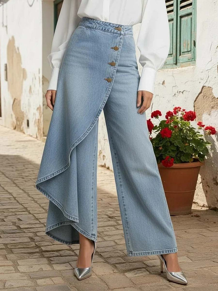 Iolanthe | Women Wrap Overlay High Waisted Blue Jeans