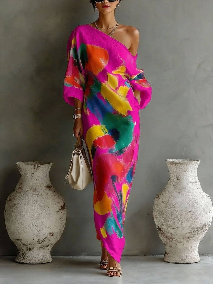 Maxi Dress Abstract Print One Shoulder
