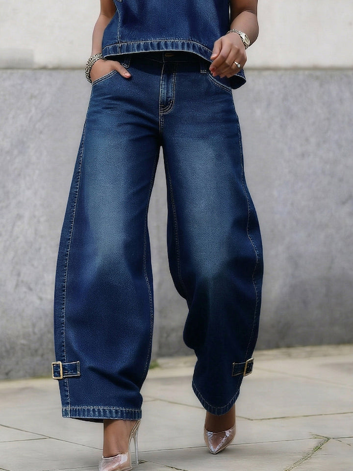 Eugenia | Women Buckle Hem Wide Leg Jeans