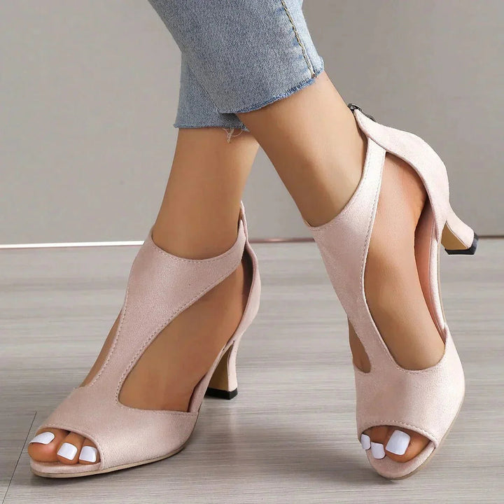 Efa | Women Open Toe T Strap Block Heels