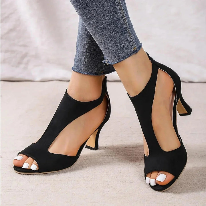 Efa | Women Open Toe T Strap Block Heels