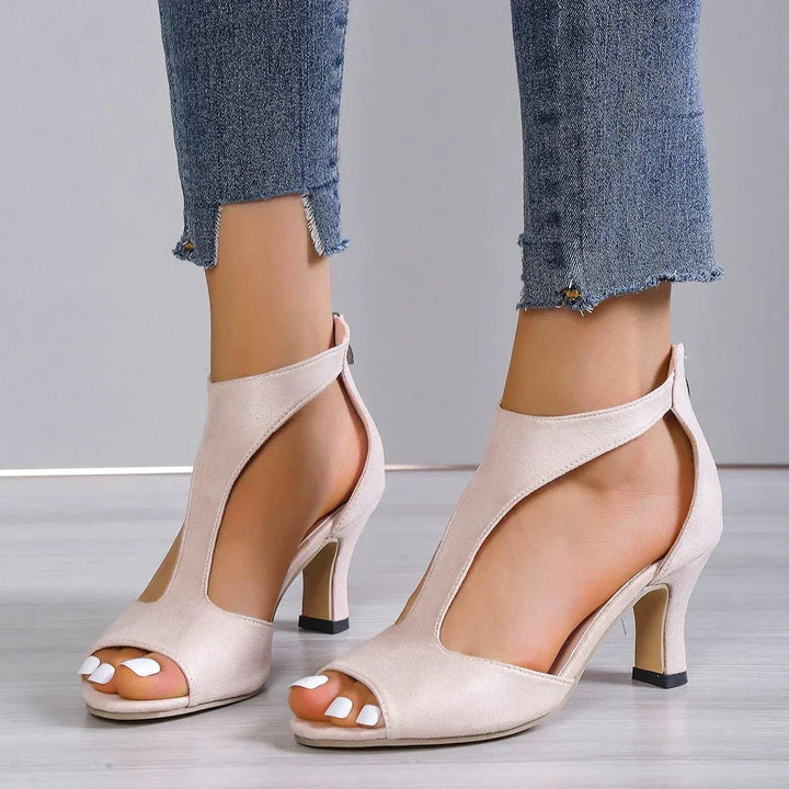 Efa | Women Open Toe T Strap Block Heels