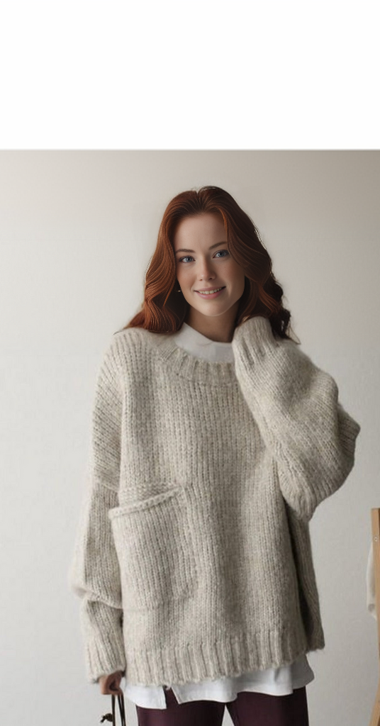 Oaklee | Women's Cream Chunky Knit Drop Shoulder Pocket Sweater