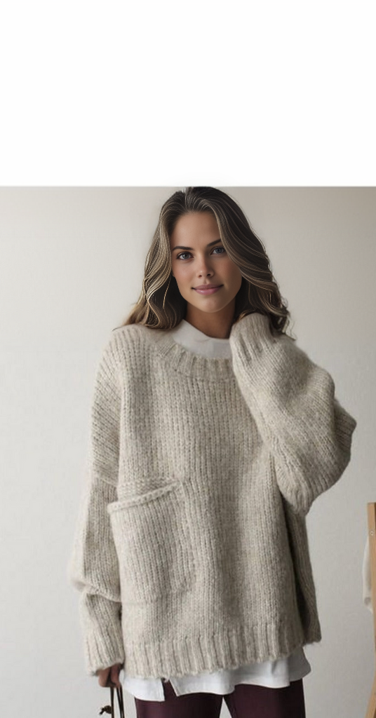 Oaklee | Women's Cream Chunky Knit Drop Shoulder Pocket Sweater