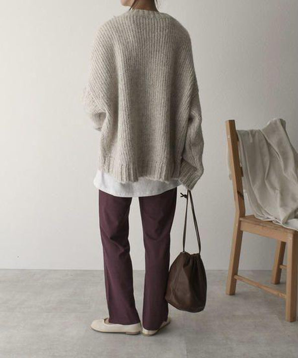 Oaklee | Women's Cream Chunky Knit Drop Shoulder Pocket Sweater