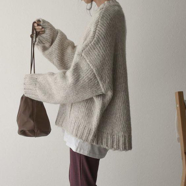 Oaklee | Women's Cream Chunky Knit Drop Shoulder Pocket Sweater