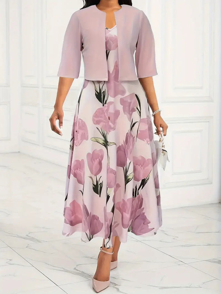 Lettice | Women Floral Jacket Pink Midi Dress