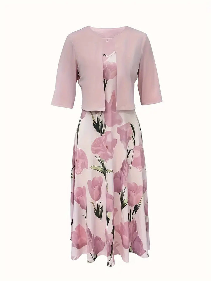 Lettice | Women Floral Jacket Pink Midi Dress