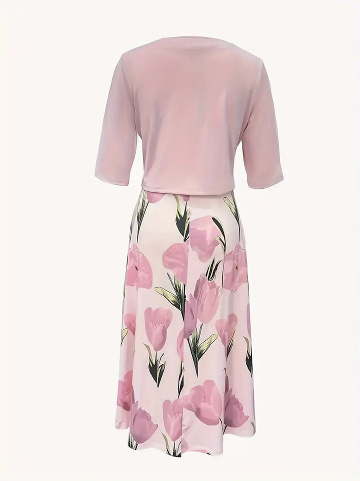 Lettice | Women Floral Jacket Pink Midi Dress