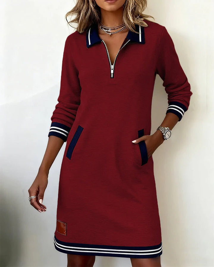 Vesta | Women's Zip Collar Long Sleeve Floral Dress