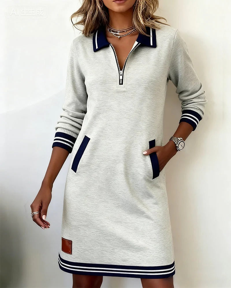 Vesta | Women's Zip Collar Long Sleeve Floral Dress