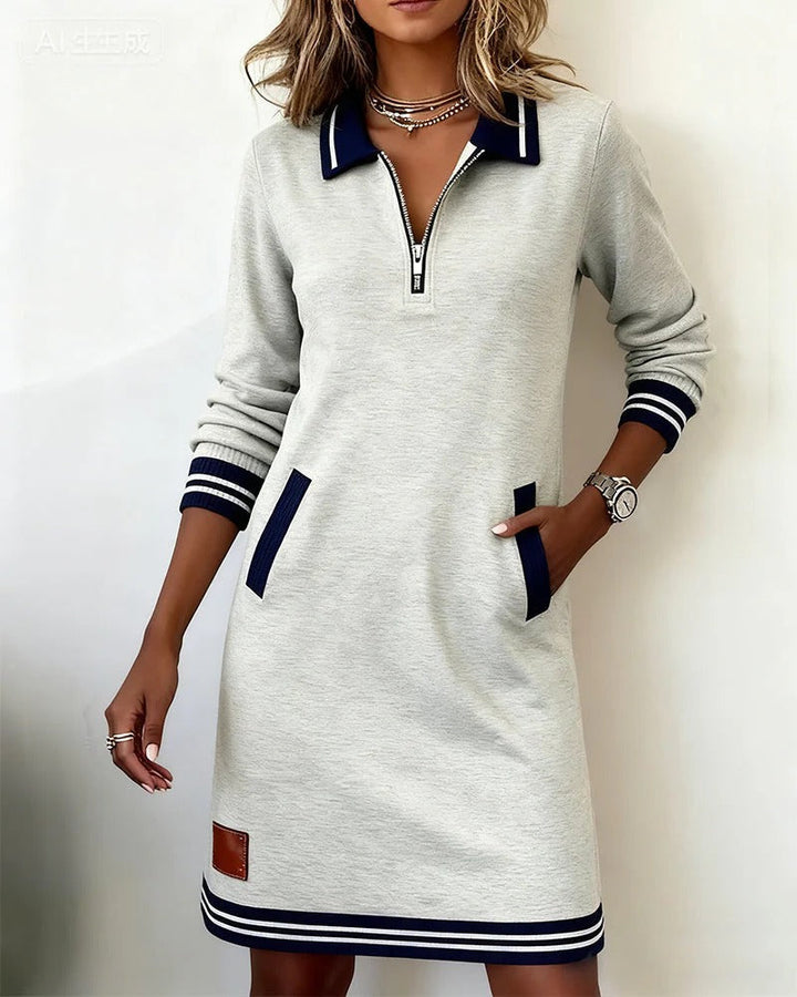 Vesta | Women's Zip Collar Long Sleeve Floral Dress