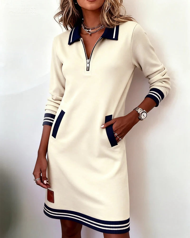 Vesta | Women's Zip Collar Long Sleeve Floral Dress