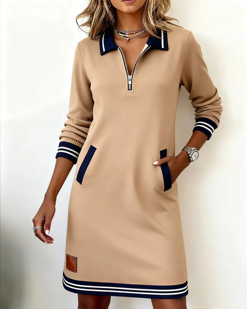 Vesta | Women's Zip Collar Long Sleeve Floral Dress