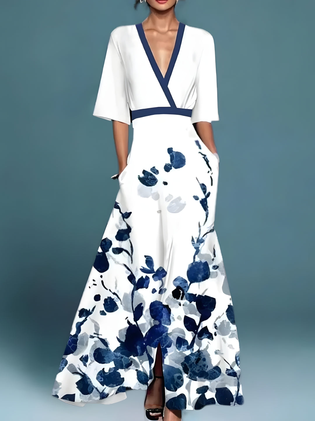 Elegant Floral Bridesmaid Dress for Women with V Neck Plus Size Flowy Wedding Style
