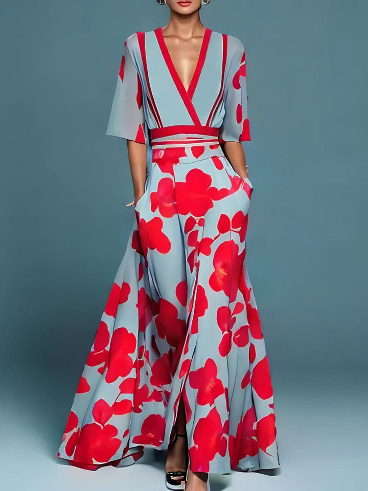 Elegant Floral Bridesmaid Dress for Women with V Neck Plus Size Flowy Wedding Style