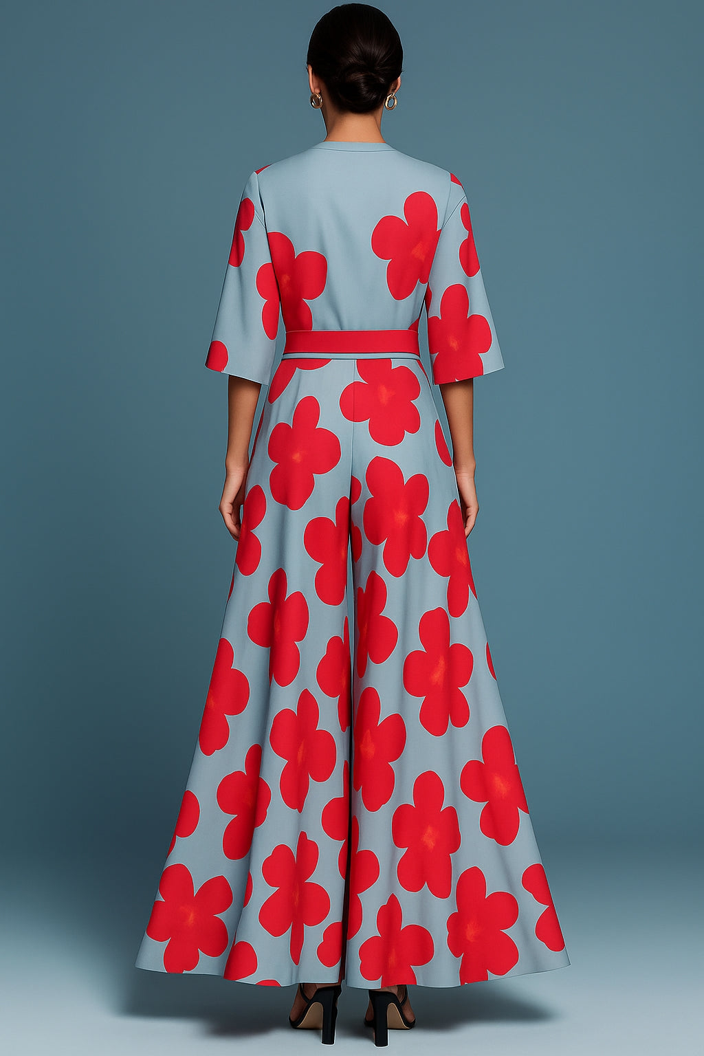 Elegant Floral Bridesmaid Dress for Women with V Neck Plus Size Flowy Wedding Style