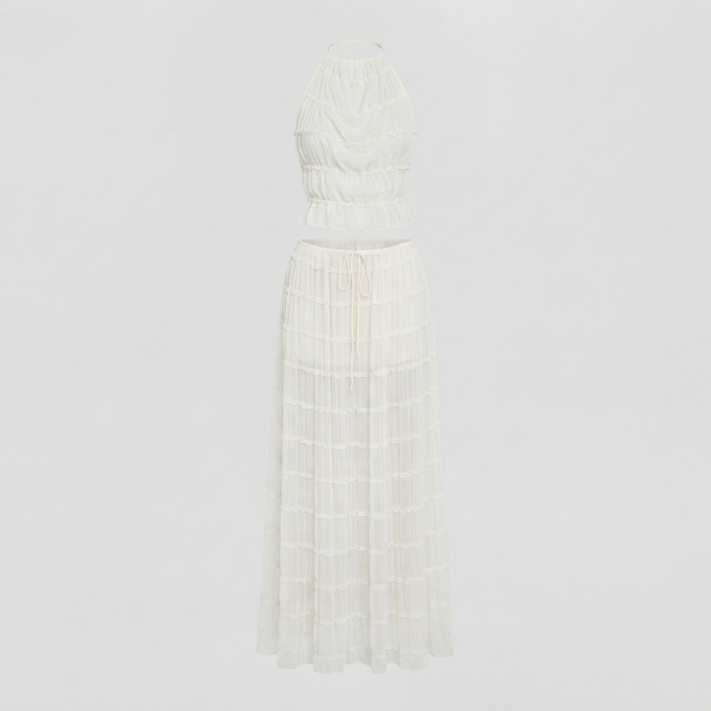 Camellia | Women Ruffle Crop Maxi Skirt Set