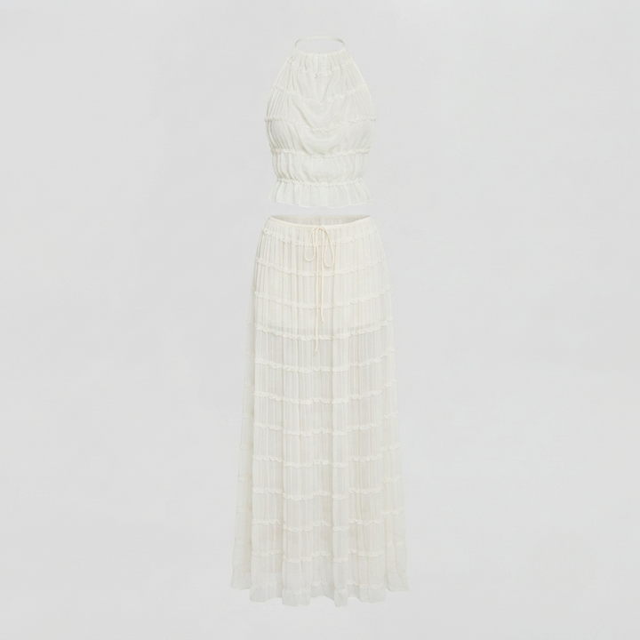 Camellia | Women Ruffle Crop Maxi Skirt Set