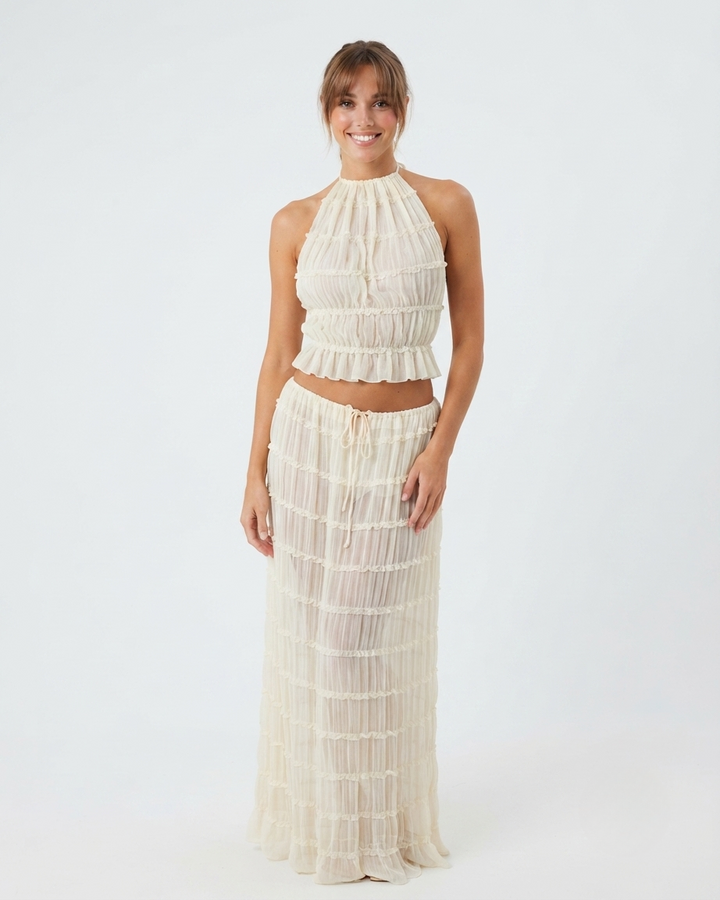 Camellia | Women Ruffle Crop Maxi Skirt Set
