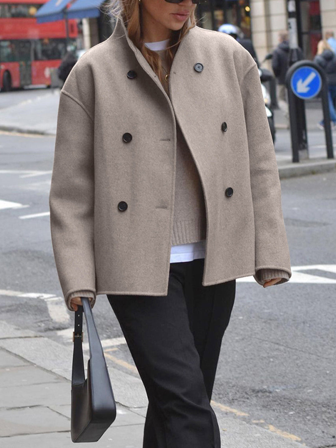 Hildreth | Women Stand Collar Wool Pea Coat
