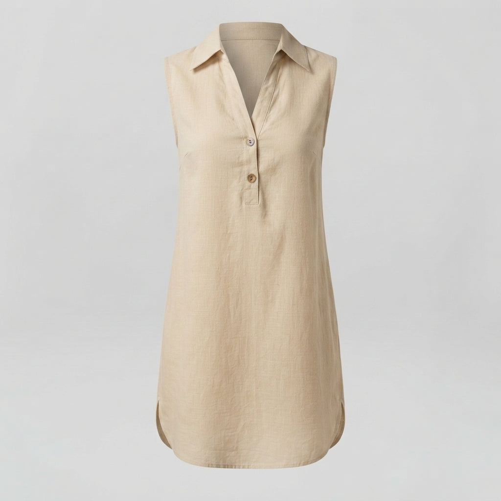 Eleri | Women Collar Button Linen Shirt Dress
