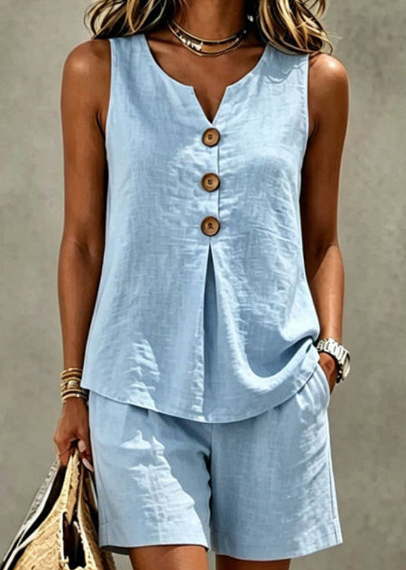 Jocasta | Women Button Front Shorts Two Piece Set