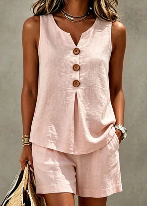 Jocasta | Women Button Front Shorts Two Piece Set