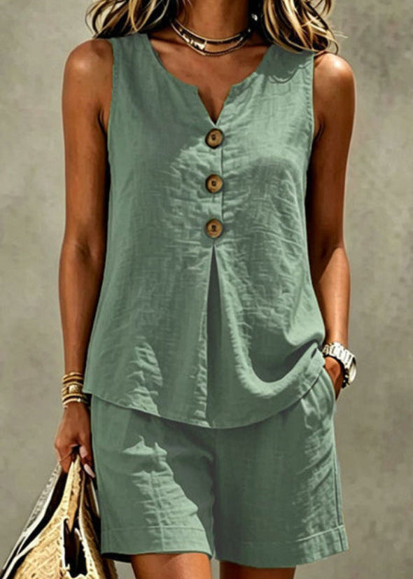 Jocasta | Women Button Front Shorts Two Piece Set